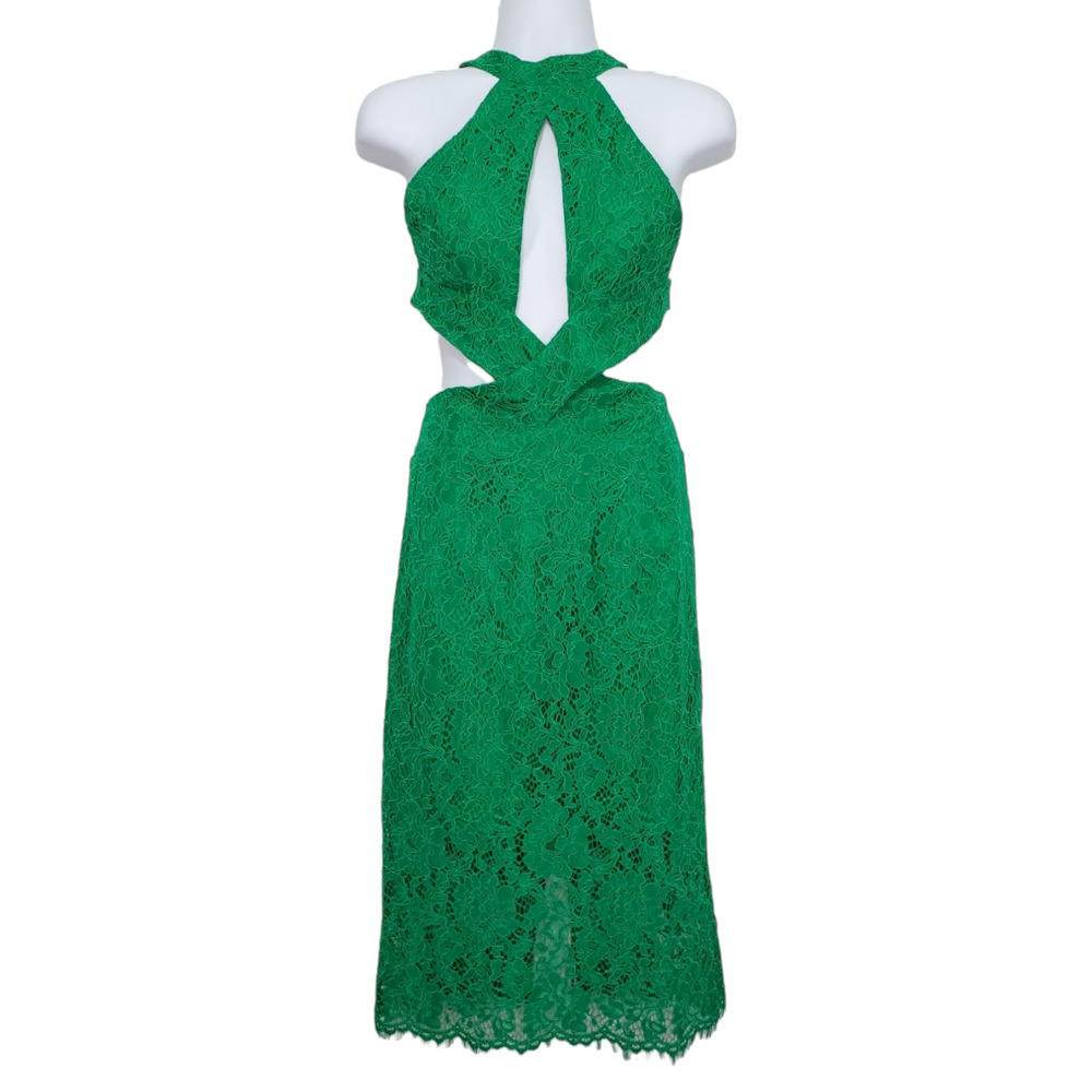 Bardot Fleur Halter Dress Fern Green Lace Sleeveless Open Back 6